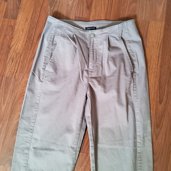 Eileen Fisher Tapered Ankle High Waist Pant Pleat Organic Cotton Khaki Size 10 - Picture 4 of 11